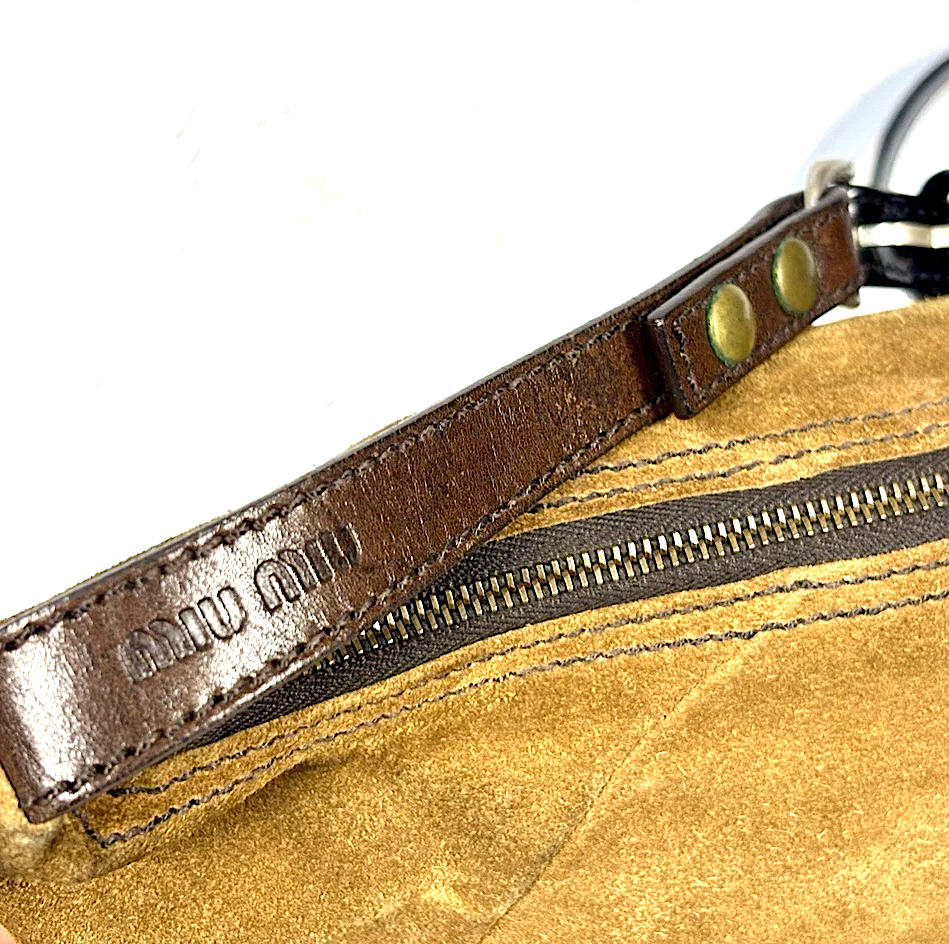 MIU MIU ITALY. Vintage Brown Suede Leather Shoulder / Crossbody Bag