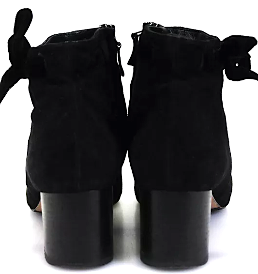 Manolo Blahnik Paris. Black Suede Zip Up Bow Low Heels Ankle Boots SZ 38 US8