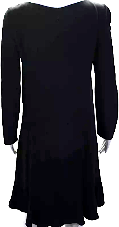 Chloe Paris. Midnight Blue Acetate Scoop Neck Long Sleeve Pockets Shift Dress