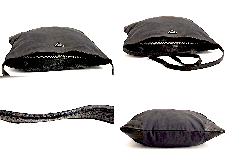 PRADA ITALY. Vintage Black Leather/Tessuto Nylon Shoulderbag