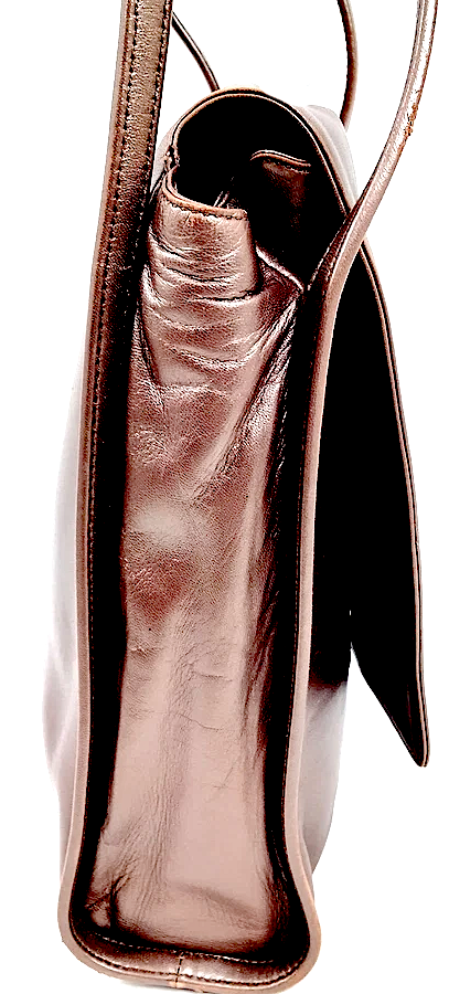 LOEWE MADRID. Brown/Bronze Leather Messenger Style Shoulder Bag