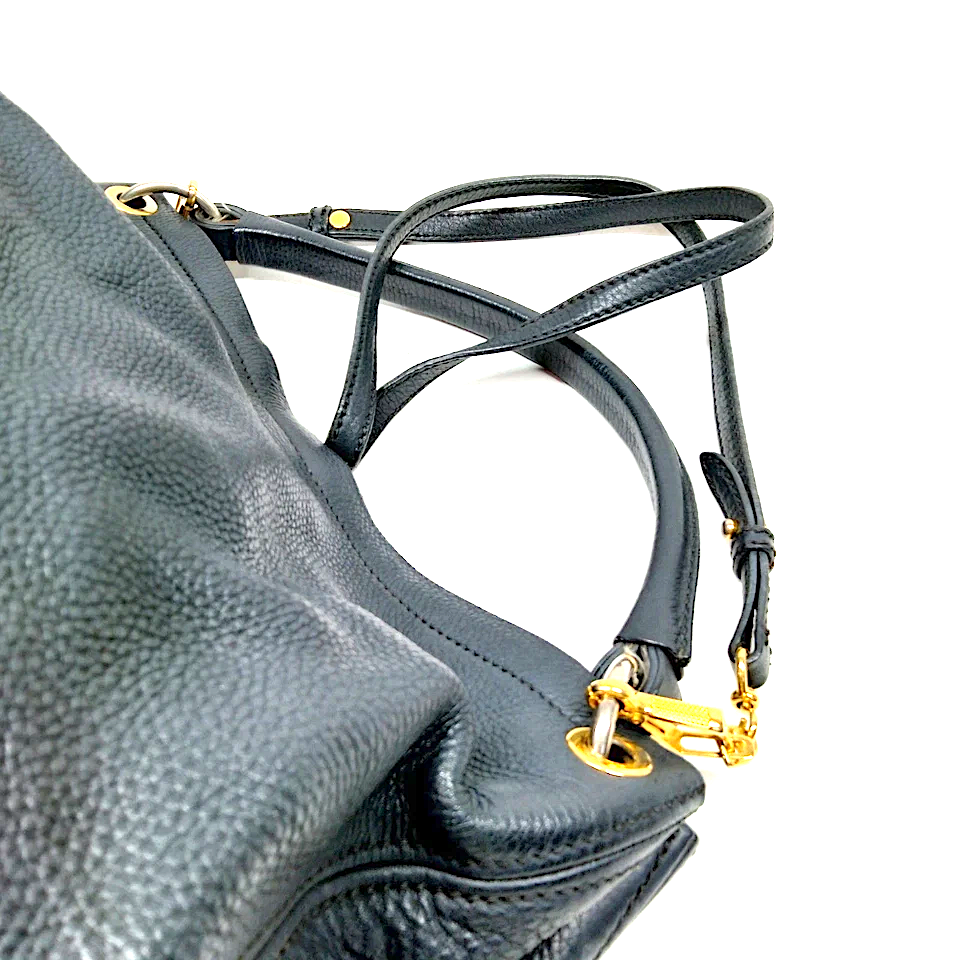 Miu Miu Italy. Dark Slate Gray Pebbled Leather Shoulder Bag