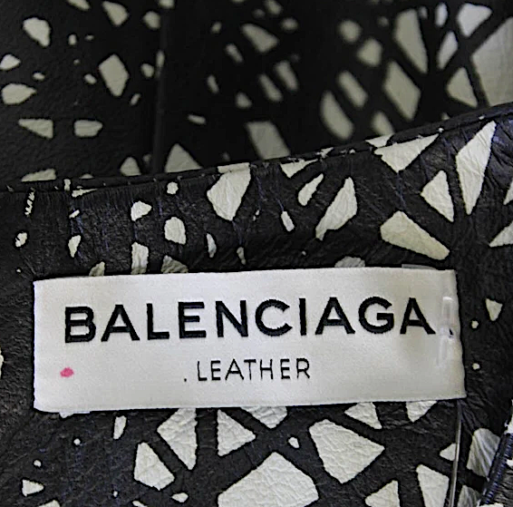 Balenciaga Paris. Black/White Back Zip Crew Neck Abstract Leather Dress
