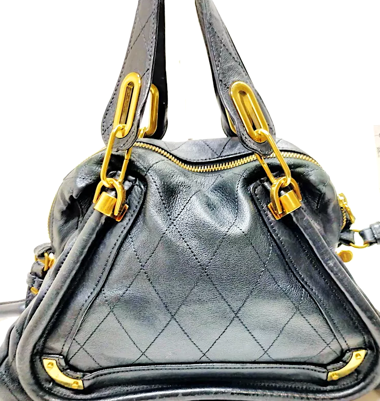 Chloe Paris. Black Leather Vintage Rare Quilted Paraty Shoulderbag (Phoebe Philo Designer)