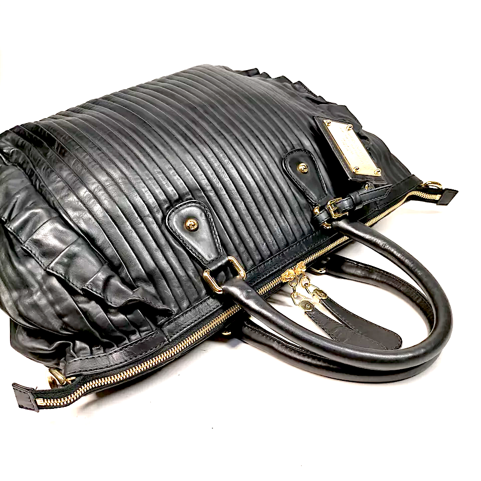 Dolce&Gabbana ITALY. Black Leather Pleats Large Shoulderbag/Handbag/Tote