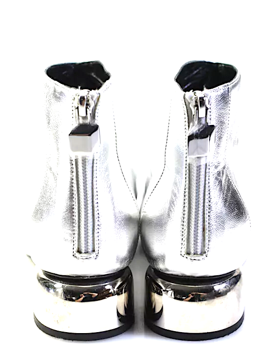 Pierre Hardy Paris. (Hermes Shoe Designer) Square Toe Silver Metallic Leather Ankle Boots Size 39