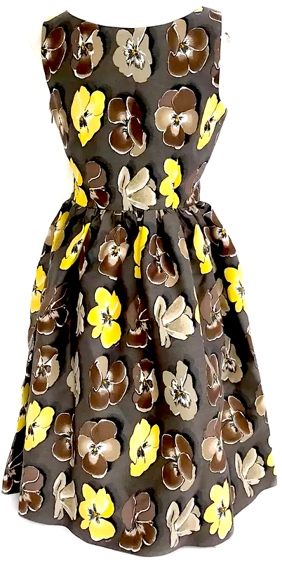 Prada Italy. Dark Brown Wool, Silk Floral Dress