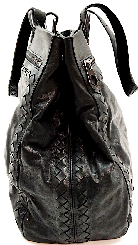 Bottega Veneta Italy Black Leather Large Shoulder Bag / Tote Bag