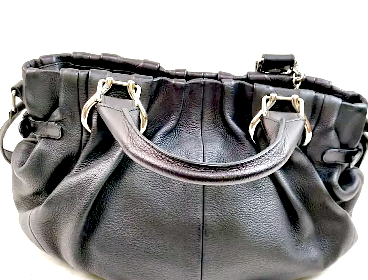 CELINE PARIS. Black Pebbled Leather Shoulderbag / Crossbody Bag w/Strap