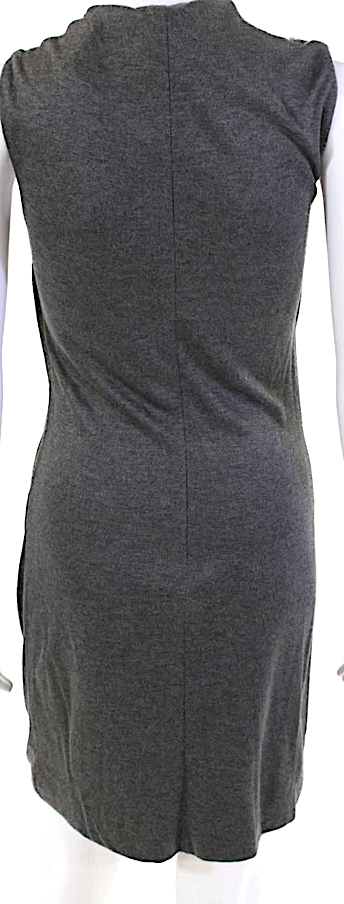 Gucci Italy. Gray PolyTech Blend  High Neck Sleeveless Zip Up Mid-Calf Asymmetrical Dress