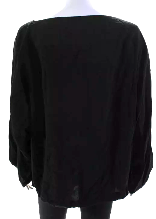 Etoile Isabel Marant Paris. Black Long Sleeve Scoop Neck Tie Front Top Black