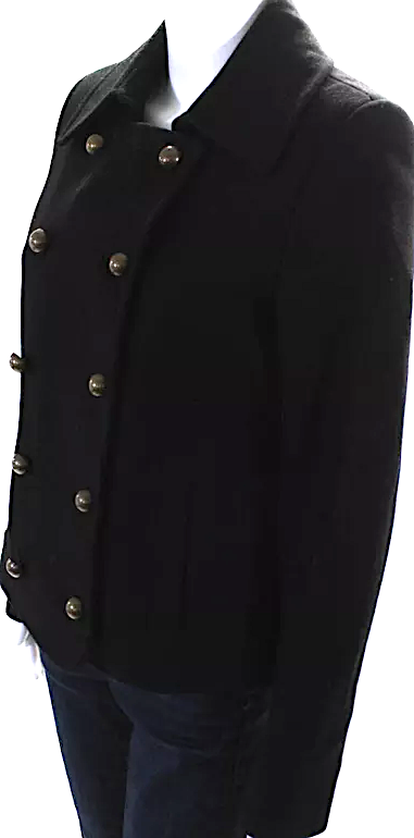 DONNA KARAN NY. DKNY. DKNY Black Wool Shearling Long Sleeve Double Breasted Jacket