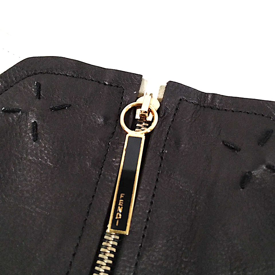 Fendi Italy. Black Leather/Silk Top