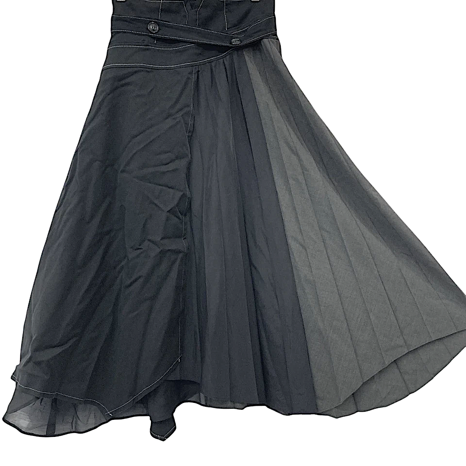 UNITED TOKYO JAPAN. Black Poly Blend Random Hem Flare Long Skirt