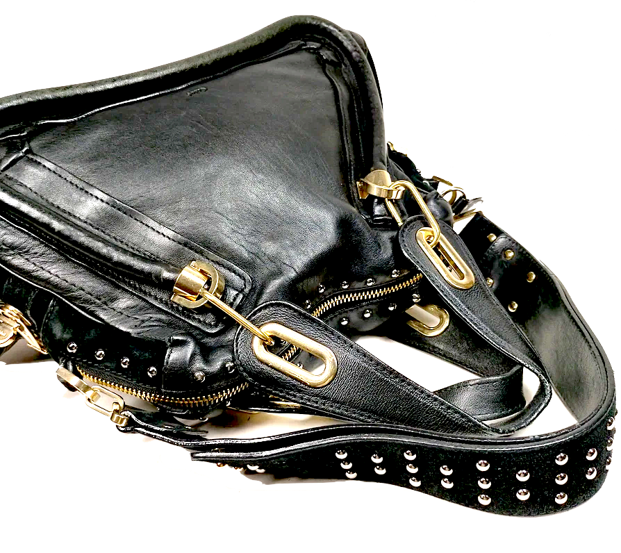 CHLOE PARIS. Rare Limited Edition Studded Bag/Strap Black Leather Shoulderbag/Handbag
