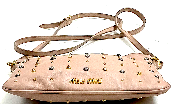 Miu Miu Italy. Pink Studded Leather Small Crossbody / Shoulder Bag