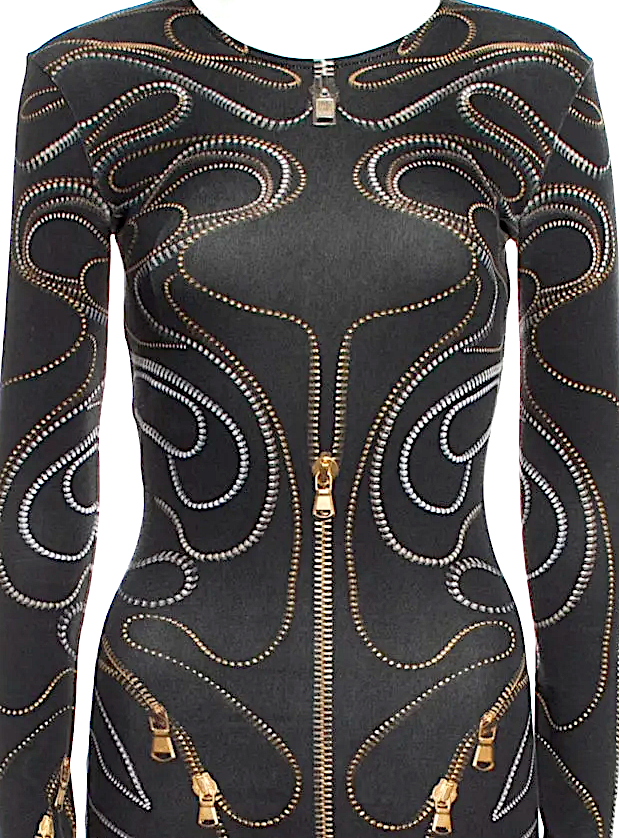 Alexander McQueen UK. (Sarah Burton Designer) Black Bodycon Printed Cotton/Elastane Blend Mini Dress