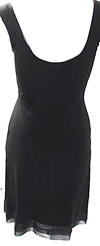 Prada Italy. Black Chiffon Trim Scoop Neck Sleeveless Sheath Dress