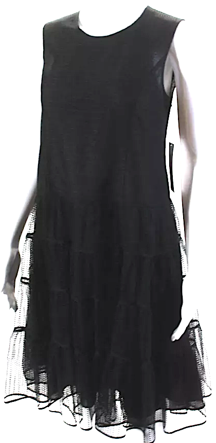 Adeam Japan. NEW. W/TAGS. Black Tiered Round Neck Sleeveless Zip Up Hanabi Dress