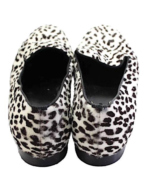 Saint Laurent Paris. White Leopard Print Ponyhair Slip On Flats Size 8.5