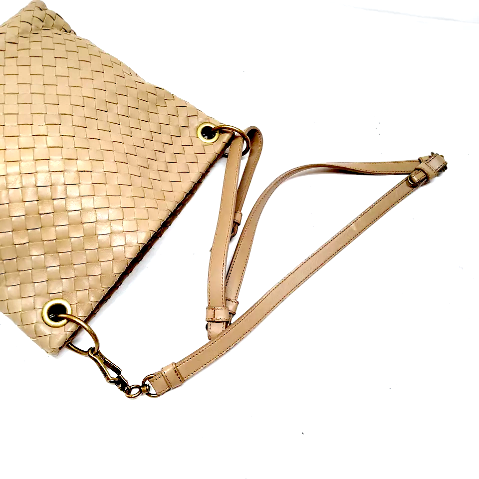 Bottega Veneta Italy. Light Brown/Tan Intrecciato Long Strap Shoulder Bag Crossbody Bag