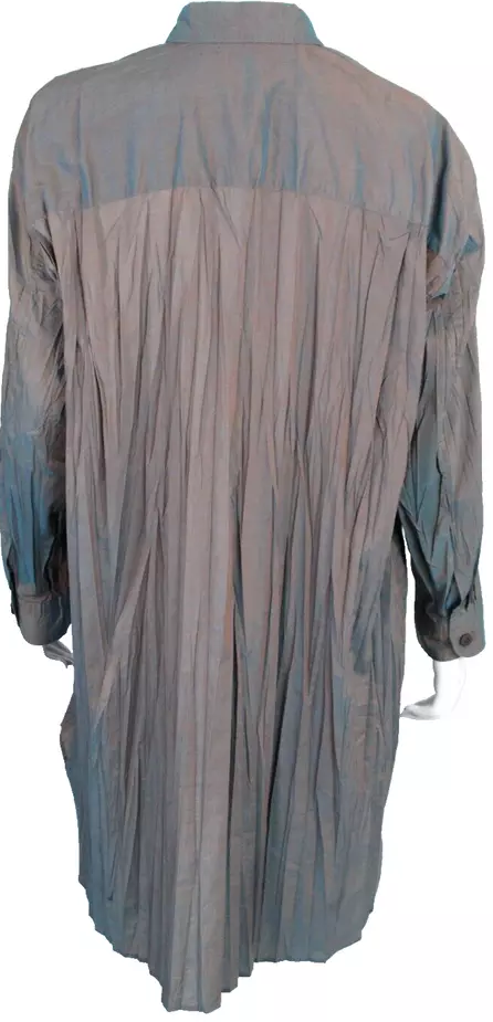 ISSEY MIYAKE JAPAN. Blue & Copper Iridescent Crinkle Pleat Tunic/Dress