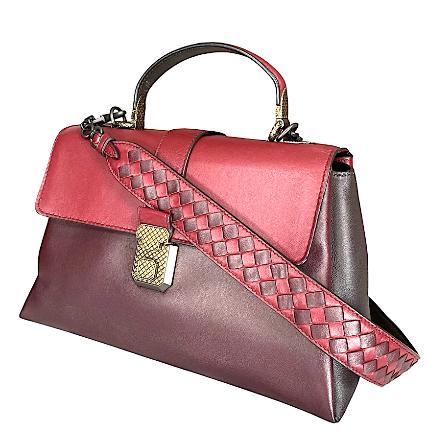 Bottega Veneta Italy. Piazza Tri-Color Leather Top Handle Woven Strap Crossbody Shoulder Bag