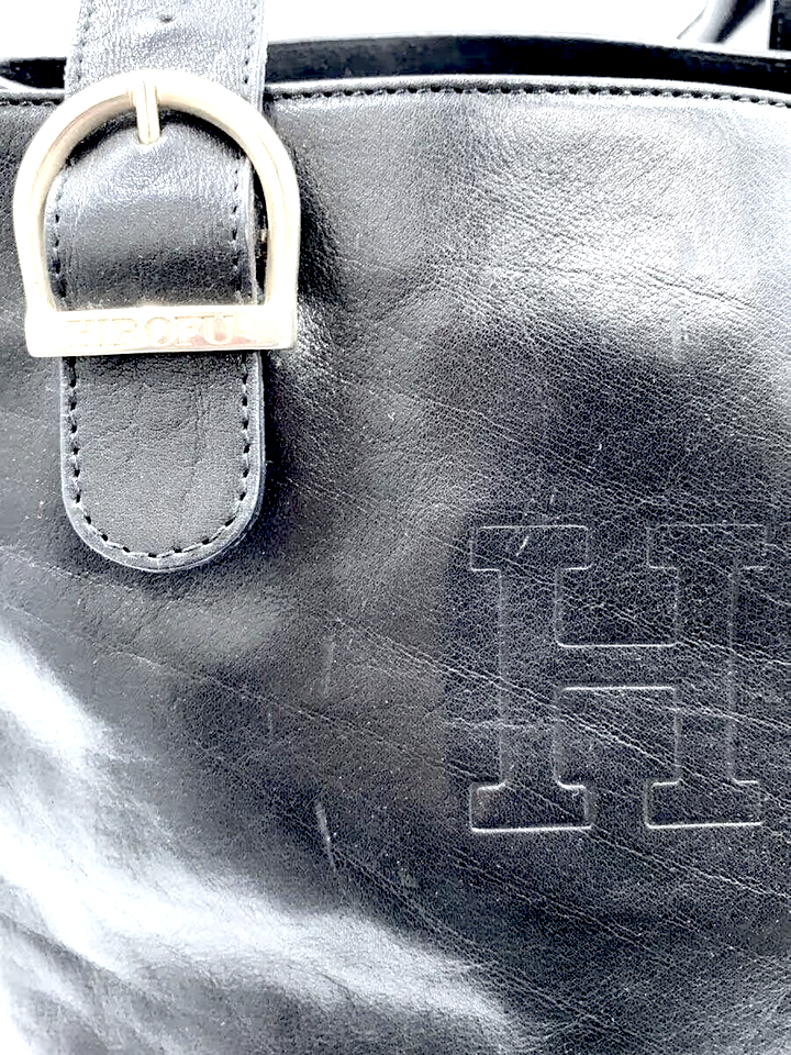 HIROFU JAPAN. Black Leather Shoulder Bag / Tote Bag