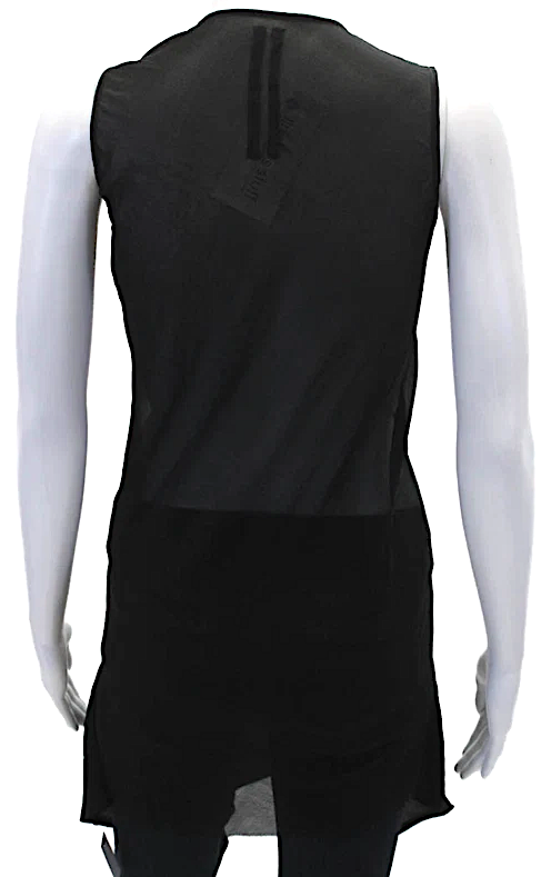Rick Owens Paris. Black Semi-Sheer Silk Draped Sleeveless V Neck Top