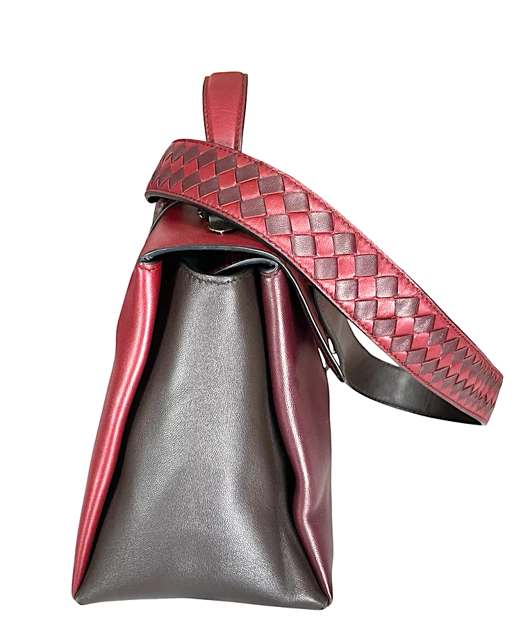 Bottega Veneta Italy. Piazza Tri-Color Leather Top Handle Woven Strap Crossbody Shoulder Bag