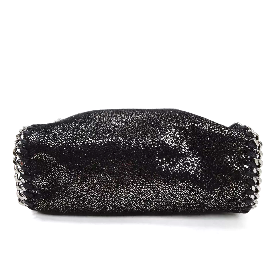 Stella McCartney UK. Black Super Mini "Falabella" Special Coated Vegan Leather Silver Chains Shoulder Bag