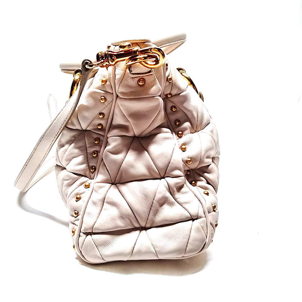 Miu Miu Italy. Beige Saffiano Leather Shoulderbag/Handbag w/Crossbody Strap