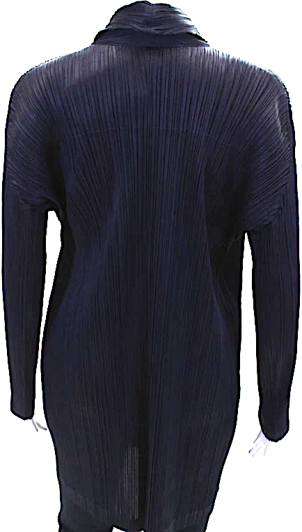 Issey Miyake Japan. Pleats Please. Navy Textured Long Sleeve Button Blouse
