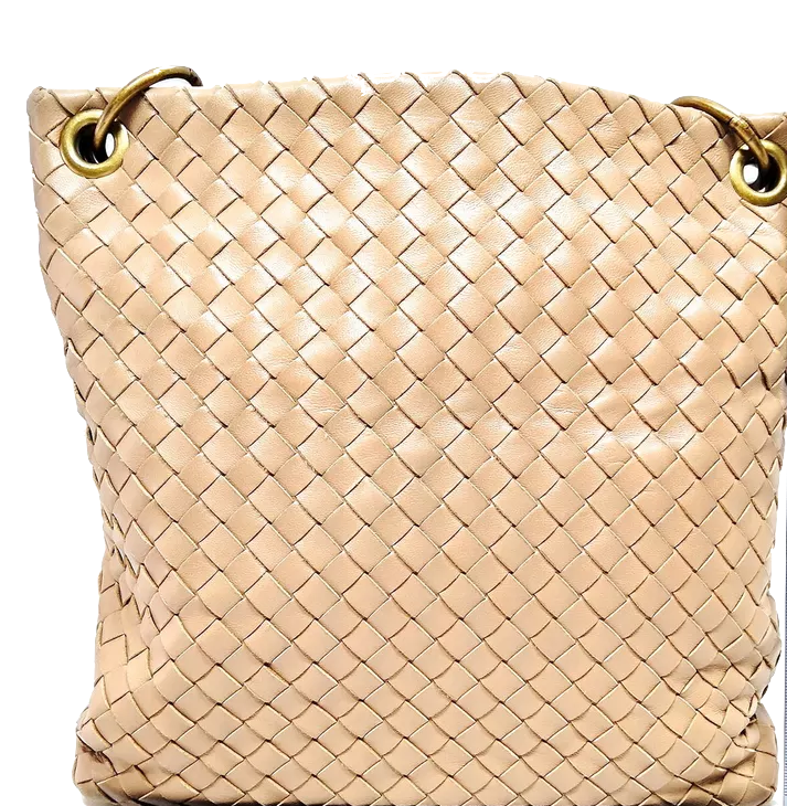 Bottega Veneta Italy. Light Brown/Tan Intrecciato Long Strap Shoulder Bag Crossbody Bag