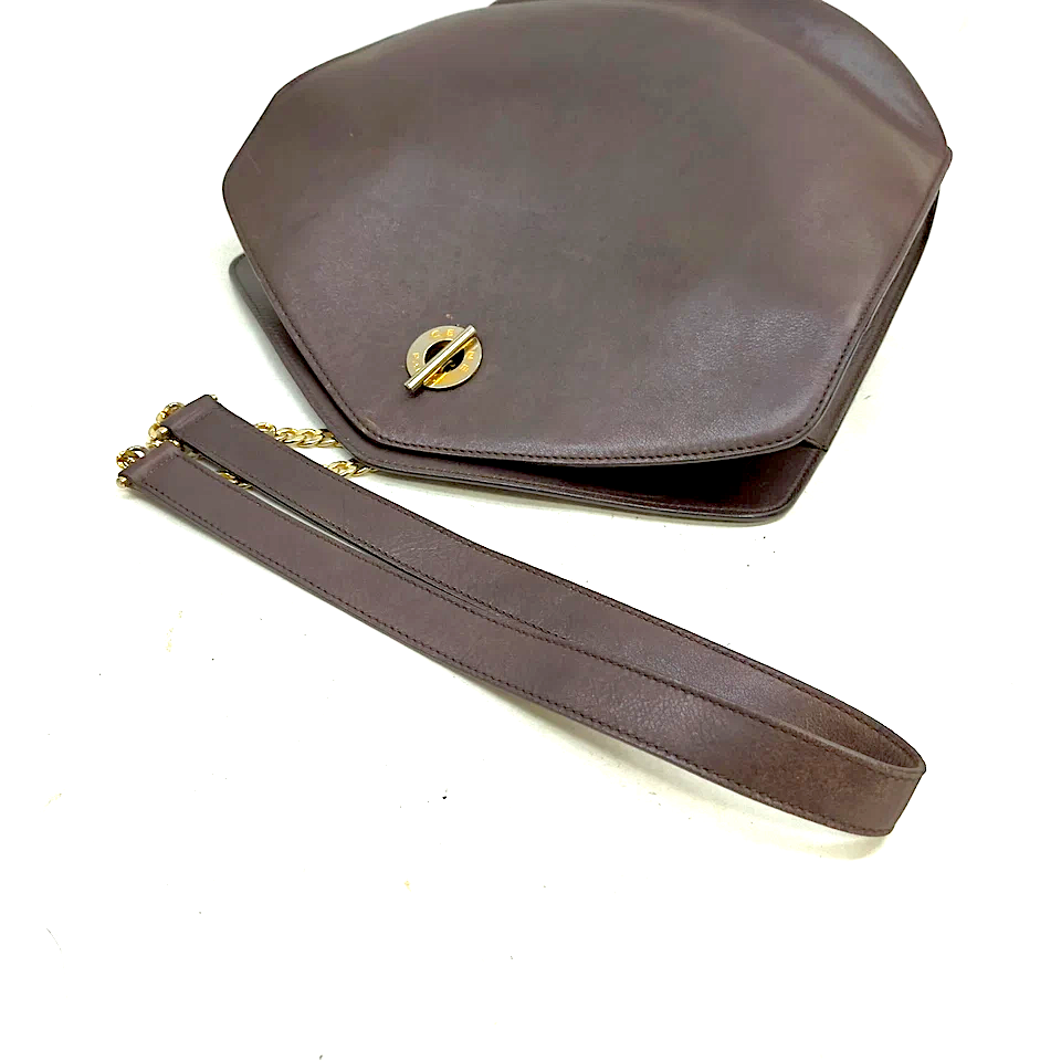 CELINE PARIS. Brown Leather Long Strap/Chain Shoulder Bag
