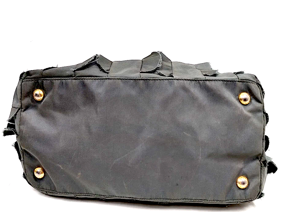 Prada Italy. Grey Tessuto Nylon Ruffle Shoulder Bag