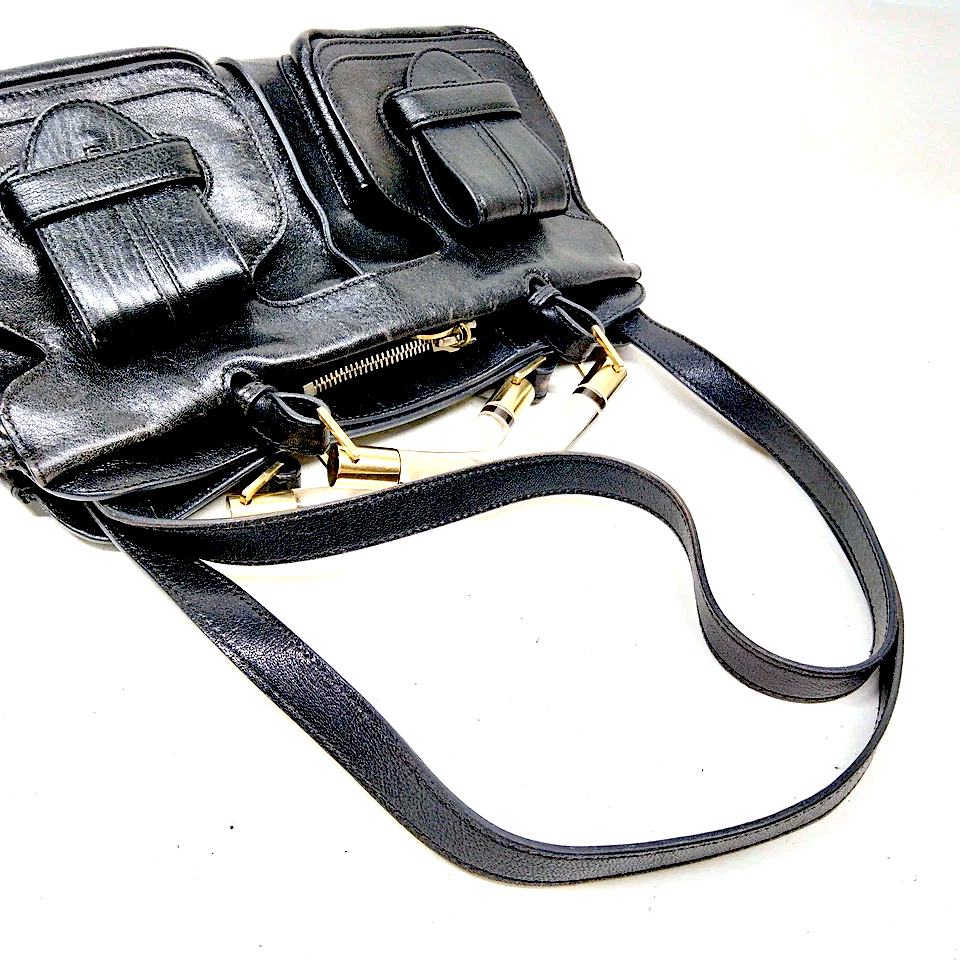Chloe Paris. Black Leather Lucite Poured Handles Shoulder Bag