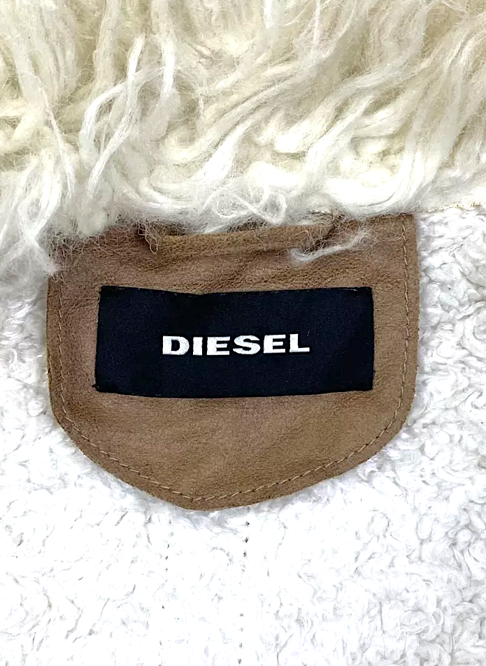 Diesel. Honey Brown Color Leather Faux Fur Boho Chic 70's Inspired Jacket