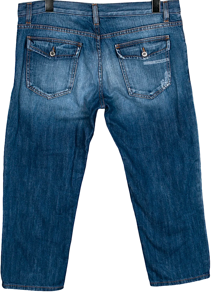 PRADA ITALY. Blue Denim Cotton Cropped Capri Jeans/Pants