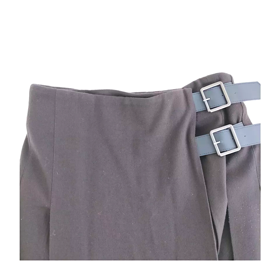 Burberry London.  Brown/Grays Double Side Belted Wool, Polyurethane Skirt