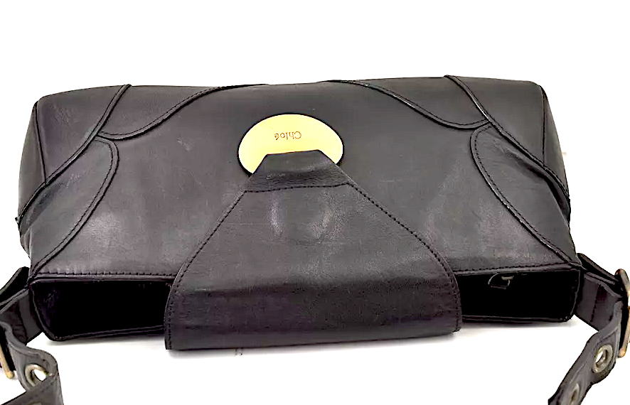 Chloe Paris. Vintage Black Leather Shoulder Bag / Hand Bag