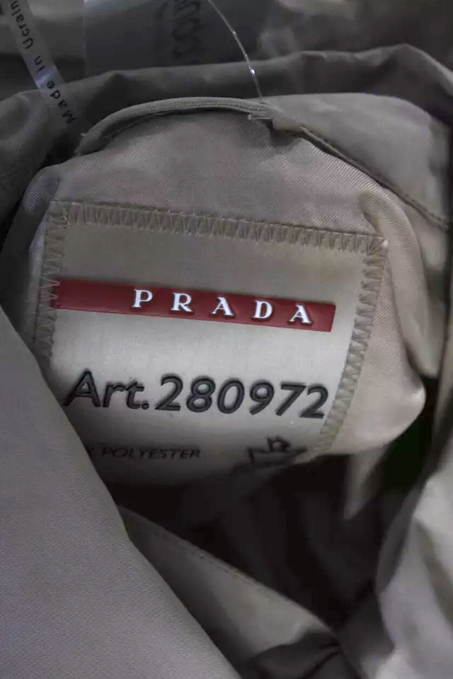 Prada Italy. Beige Polymaide/Nylon Double Breasted Belt Long Sleeve Trench Coat