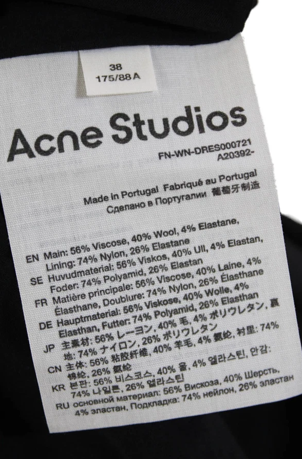 ACNE Studios Sweden. Black Viscose Blend Scoop Neck Sleeveless Corset Close Dress
