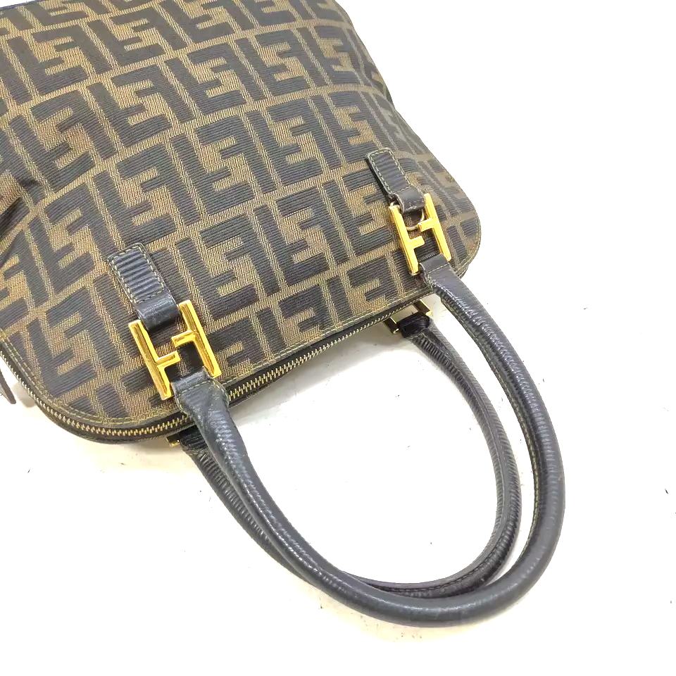 Fendi Italy. BrownTessuto Nylon/Canvas Zucca FF Logo Shoulderbag / Handbag