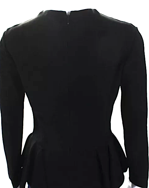 Miu Miu Italy. Black Long Sleeve Crew Neck Crepe Peplum Top Blouse