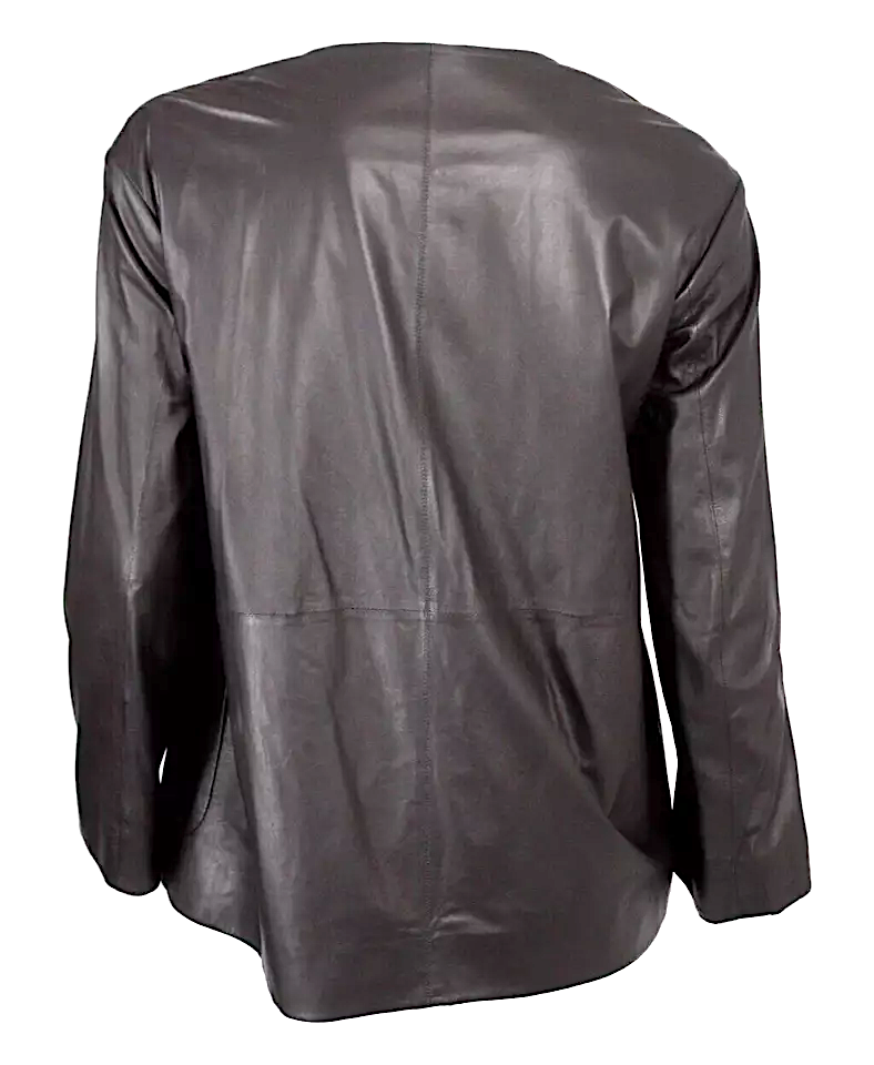 JIL SANDER Dark Raisin Brown Leather & Black Poly Techno Reversible Jacket