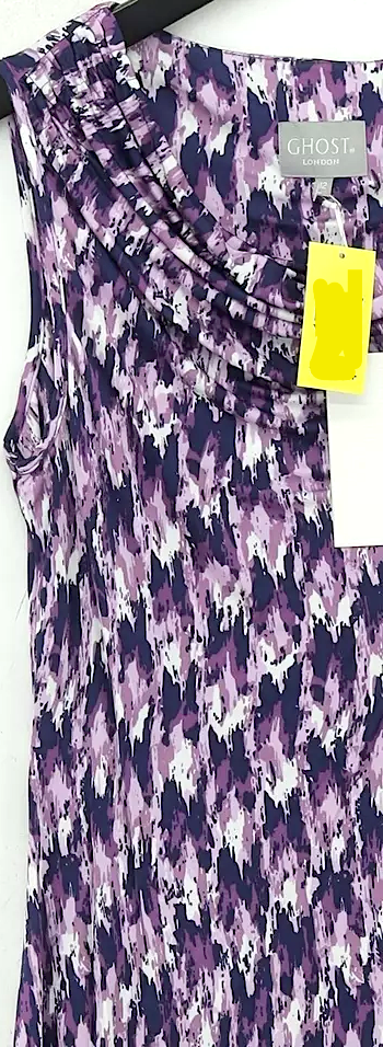 Ghost UK. Tanya Sarne Designer. Purple 100% Viscose Bodycon Midi Dress