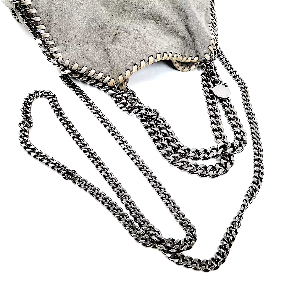 Stella McCartney UK. Gray "Falabella" Small/Medium Vegan Leather "Falbella" Shoulder Bag