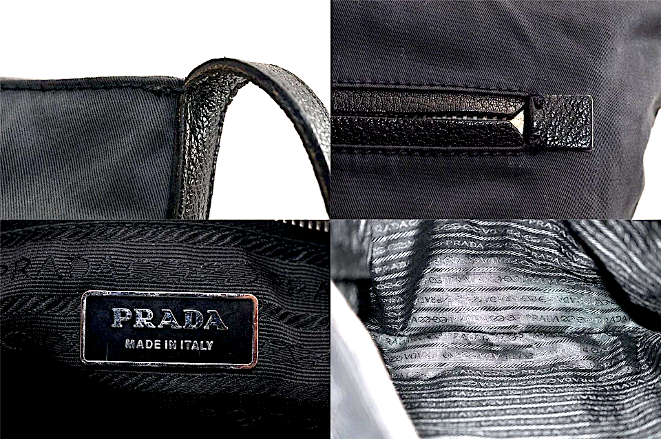 PRADA ITALY. Vintage Black Leather/Tessuto Nylon Shoulderbag