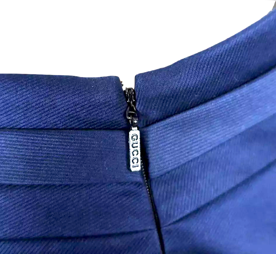 Gucci Italy. Vintage Tom Ford Bamboo Detail Pencil Navy Cotton Stretch Twill Skirt